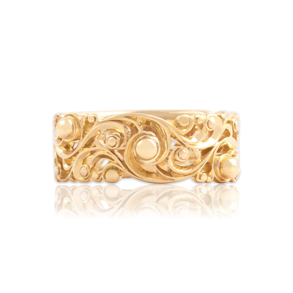 Vintage 18k Yellow Gold Open Natural Swirling Band Ring - Close-up view