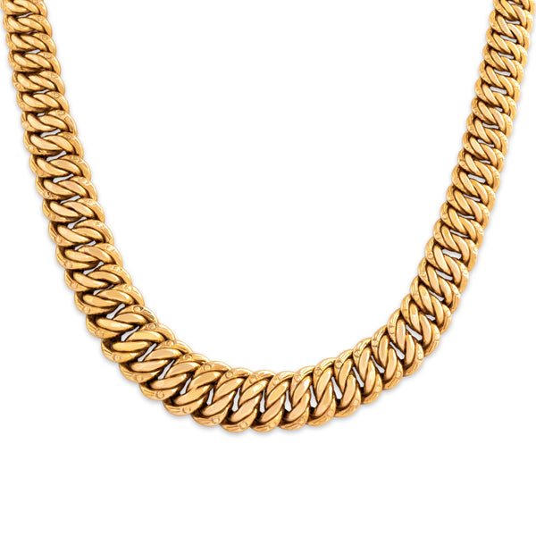 Vintage Italian 14k Yellow Gold Bold Graduated Flat Chain Necklace - detail view #1