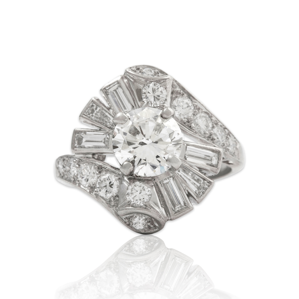 Vintage Platinum 2.36cttw GIA Diamond Exceptional Ballerina Ribbon Ring - Close-up view