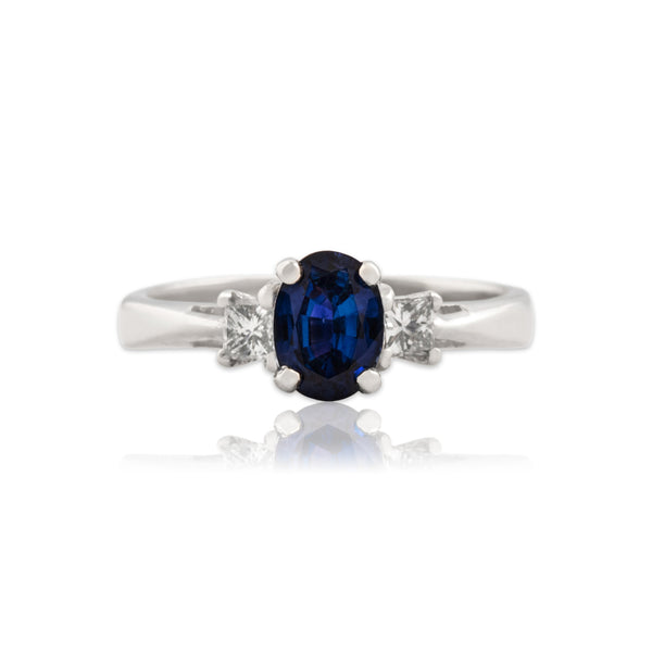 Vintage Platinum .91ct GIA Blue Sapphire Diamond Vibrant Dazzling Trio Ring 6.00