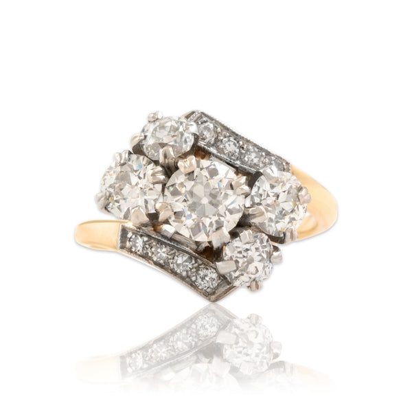 Vintage 14k Yellow & White Gold 2.46cttw Old European & Old Mine Diamond Ring 6.75