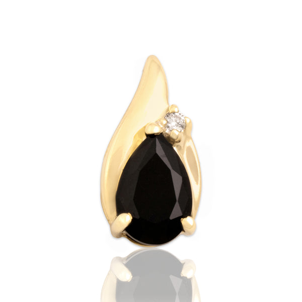 Vintage 14k Yellow Gold .51ct Onyx Diamond Shining Swoop Pendant