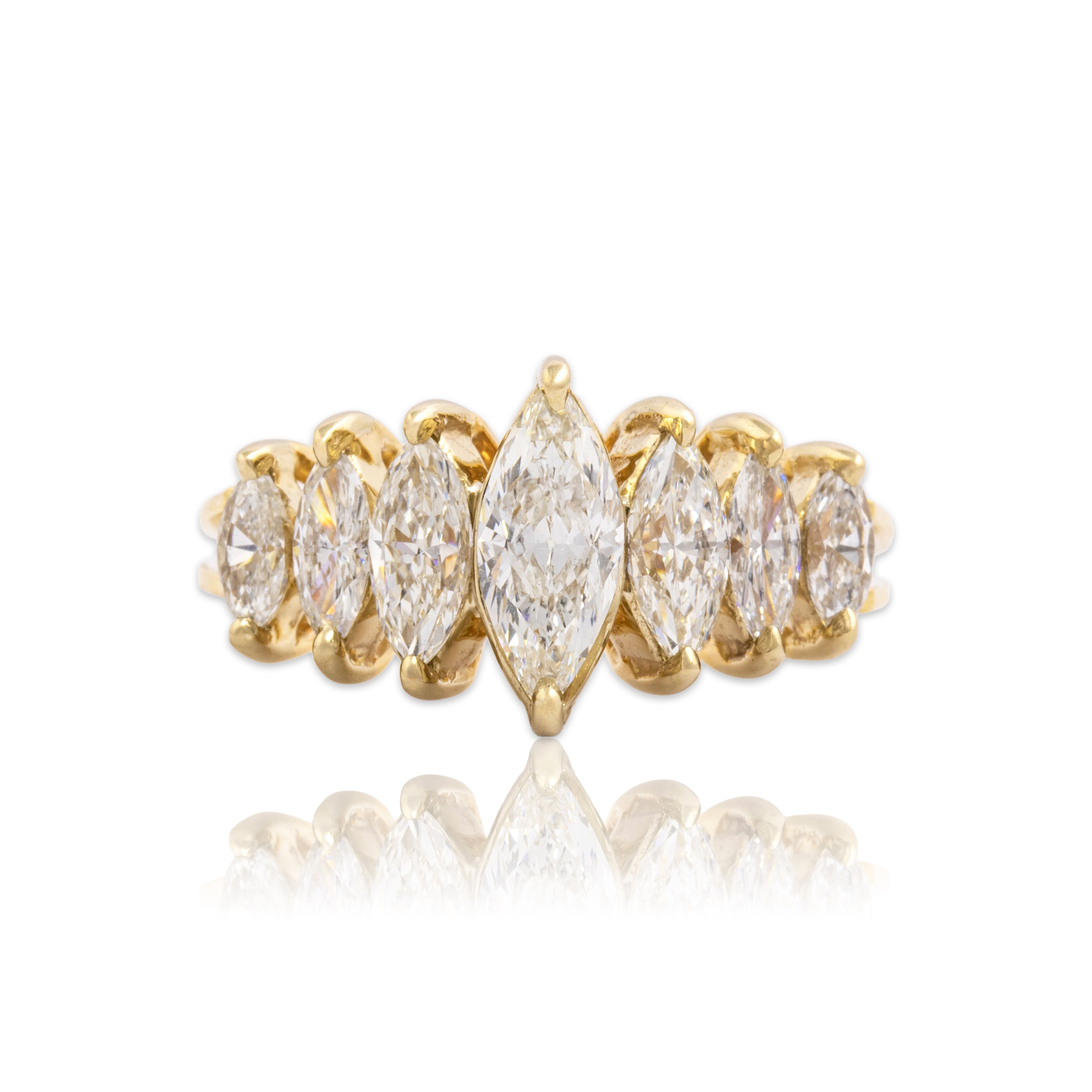 Vintage 14k Yellow Gold 1.27cttw Diamond Graduating Marquise Split-Shank Ring 5.75