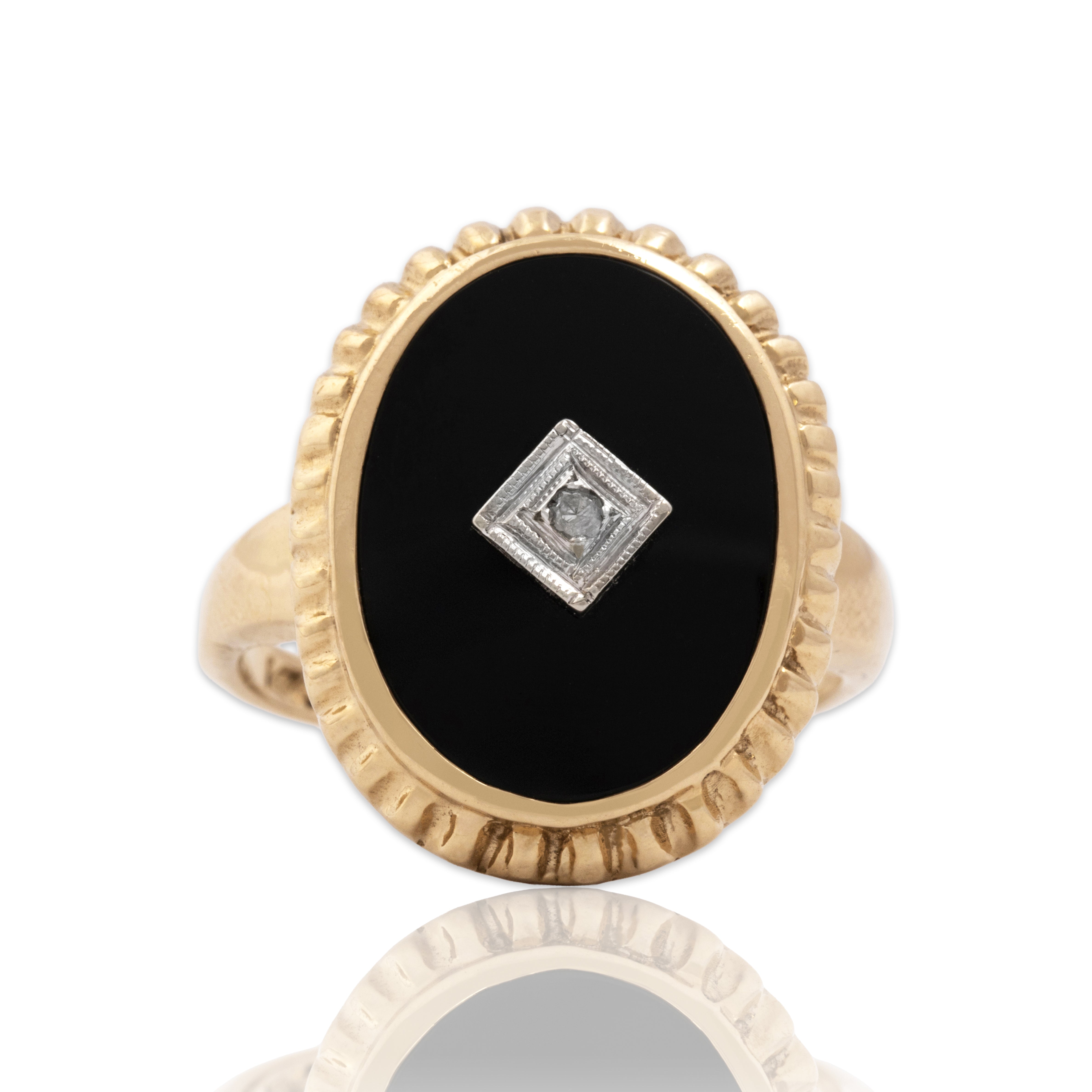Vintage 14k Yellow & White Gold 2.98ct Onyx Diamond Decorated 