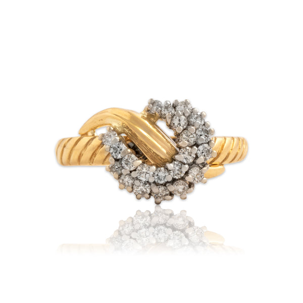 Vintage Italian 18k Yellow Gold Diamond Bold Artistic Freeform Ring - Close-up view