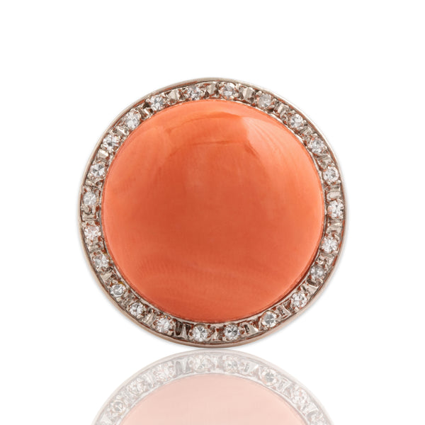 Vintage 18k Rose & Yellow Gold Diamond Coral Incredible Domed Cocktail Ring 8.25