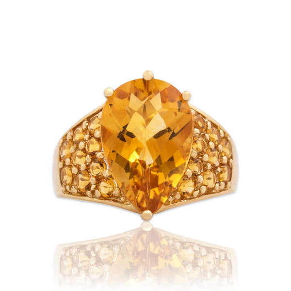 Vintage Large 14k Yellow Gold 5.33cttw Citrine Bright Pear Cocktail Ring 6.00
