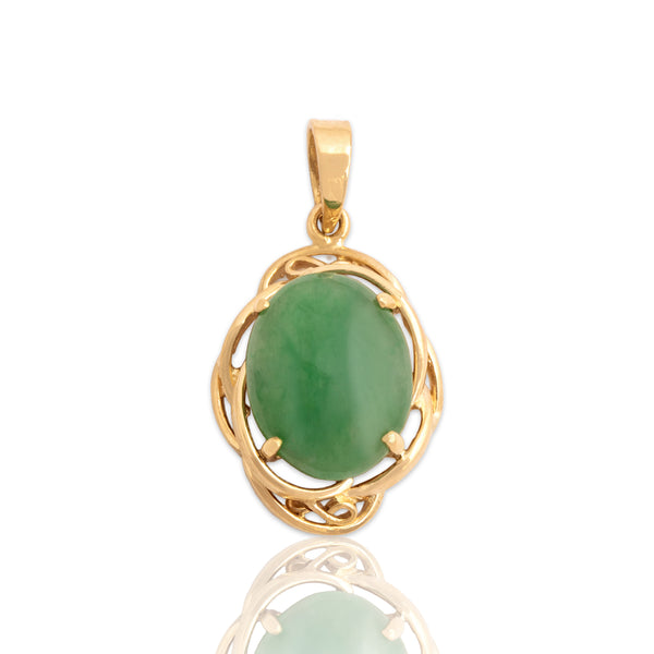 Vintage 18k Yellow Gold 1.12ct Jade Swirling Framed Pendant