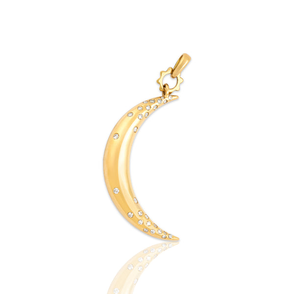 Vintage 18k Yellow Gold Diamond Starry Night Crescent Moon Charm / Pendant