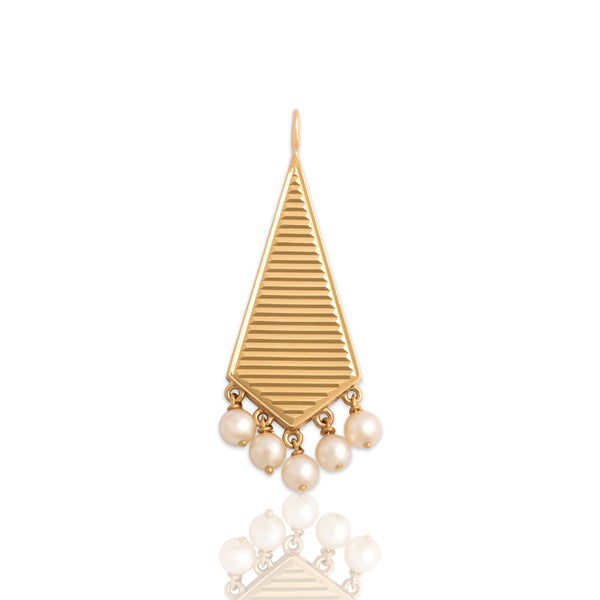 Vintage Large 14k Yellow Gold Pearl Angular Dangle Pendant - Close-up view