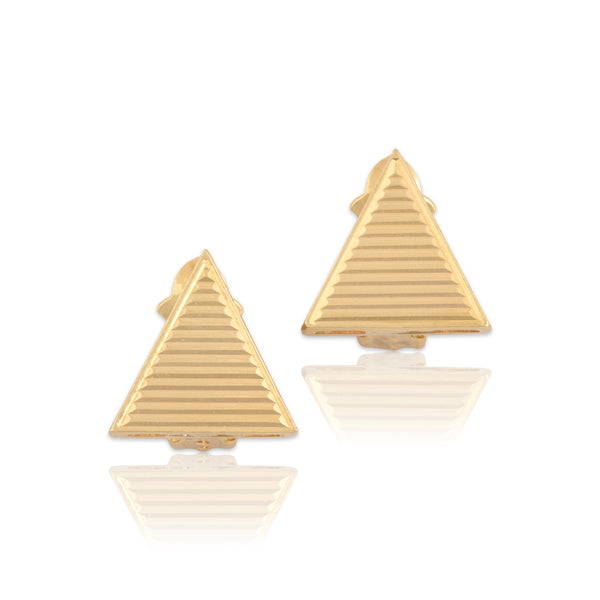 Vintage 14k Yellow Gold Funky Ribbed Triangle Omega Back Earrings
