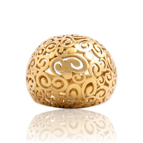 Vintage Italian 18k Yellow Gold Oversized Whimsical Swirling Dome Ring - Close-up view