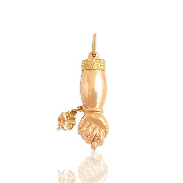 Vintage 18k Rose & Yellow Gold Fig Sign Shamrock Amulet Charm / Pendant - Close-up view