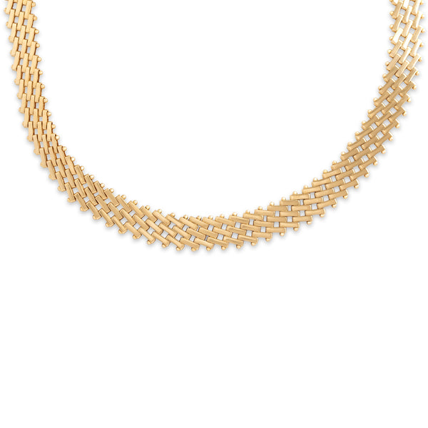 Vintage Italian 14k Yellow Gold Superb Lattice-Link Collar Necklace - Close-up view