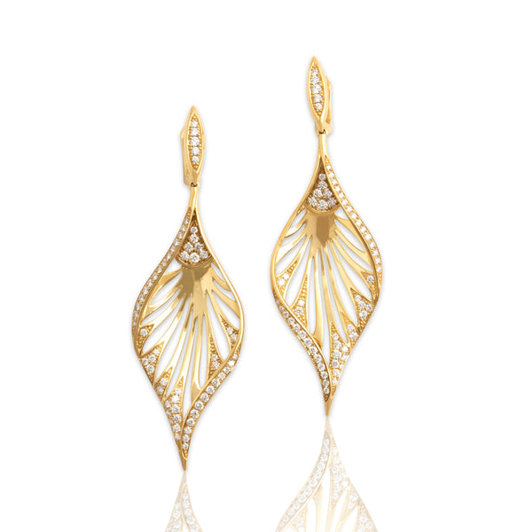 Estate Kat Florence 18k Yellow Gold 1.24cttw Diamond Exceptional Long Dangle Earrings - Close-up view