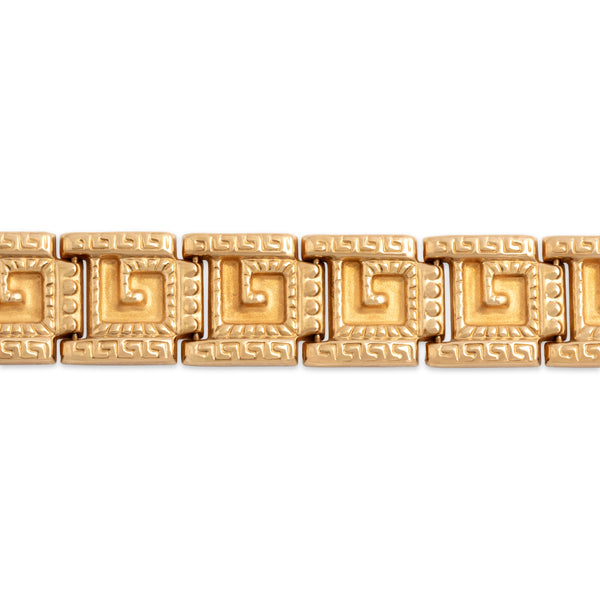 Vintage 14k Yellow Gold Fantastic Textured Meander Link Bracelet - Close-up view