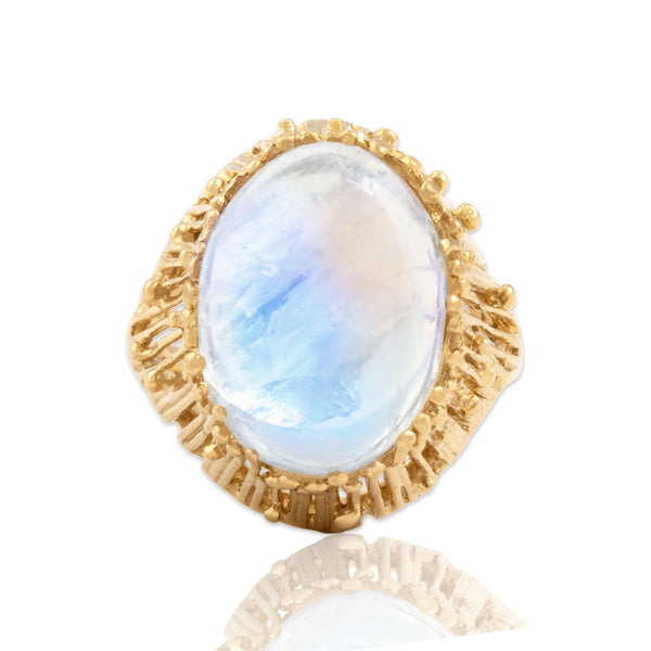 Vintage 14k Yellow Gold 9.78ct Moonstone Luminescent Brutalist Dome Ring 7.25