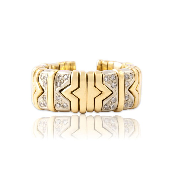 Vintage Heavy 18k Yellow & White Gold Diamond Flexible Open Band Ring 6.00
