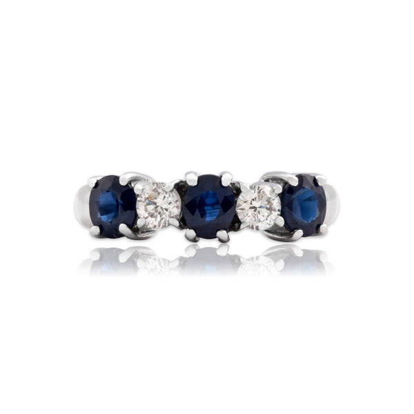 Vintage 14k White Gold 1.34cttw Blue Sapphire Diamond Glittering Line Ring 6.75