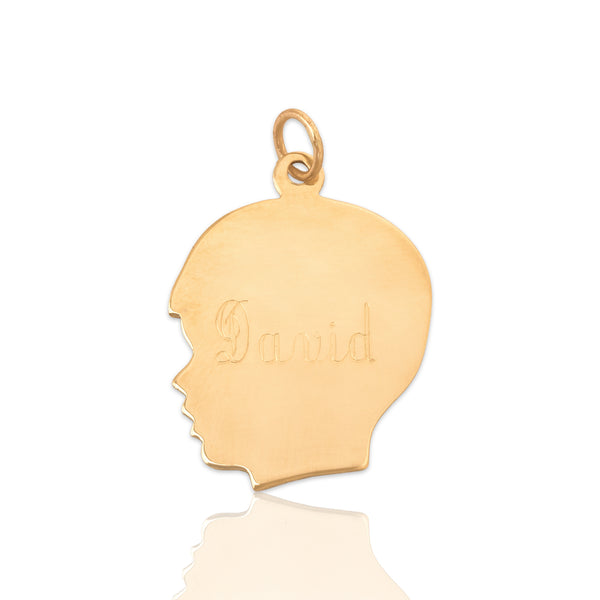 Vintage 14k Yellow Gold Adorable Engraved Boy's Profile Name "david" Charm / Pendant - Close-up view