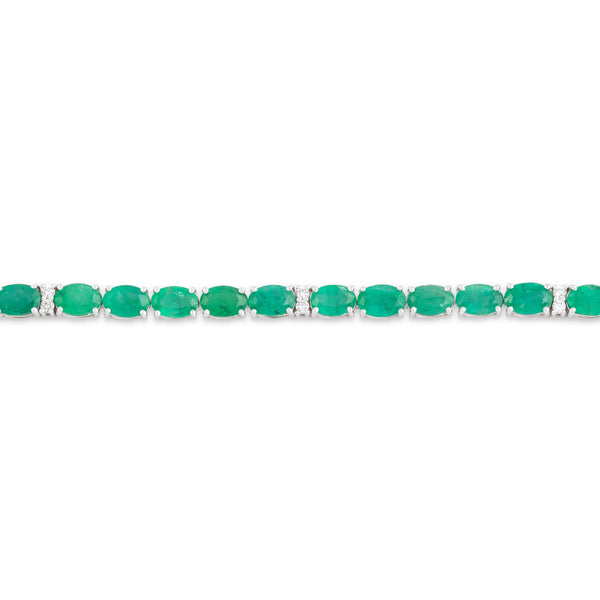 Vintage 14k White Gold 10.7cttw Emerald Diamond Elegant Tennis Bracelet 6.5"
