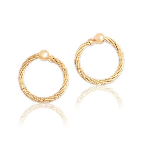 Vintage 14k Yellow Gold Fantastic Wrapping Loop Hoop Earrings - Close-up view