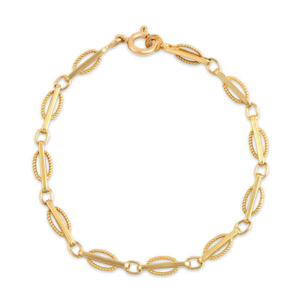 Vintage Italian 18k Yellow Gold Gleaming Cabled Bar Link Bracelet - Close-up view