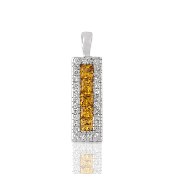 Vintage 14k White Gold .57cttw Yellow Sapphire Diamond Bright Tile Pendant