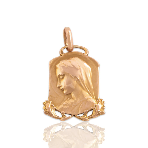 Antique Dropsy French 18k Rose & Yellow Gold Gleaming Mother Mary Charm / Pendant