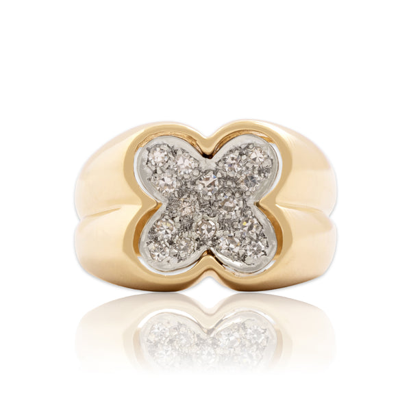 Vintage Heavy 14k Yellow & White Gold Diamond Dazzling Quatrefoil Ring 8.50