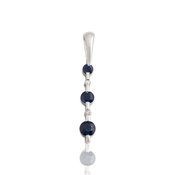 Vintage 14k White Gold Blue Sapphire Diamond Sleek Graduated Drop Pendant - Close-up view