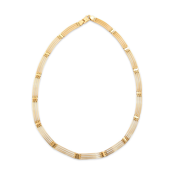 Vintage Italian Substantial 18k Yellow Gold Striking Architectural Linear Link Necklace - Overall view