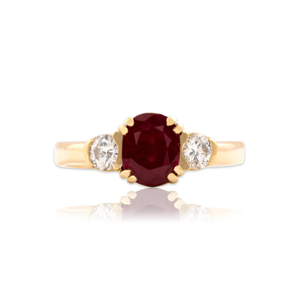 Vintage 14k Yellow Gold 1.96ct Ruby .51cttw Diamond Glittering Trio Ring - Close-up view