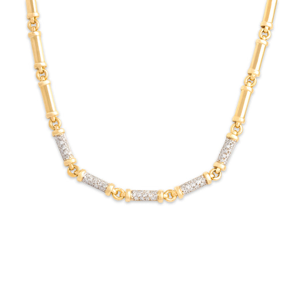 Vintage 18k Yellow & White Gold .53cttw Diamond Sparkling Statement Bar Link Necklace - Close-up view