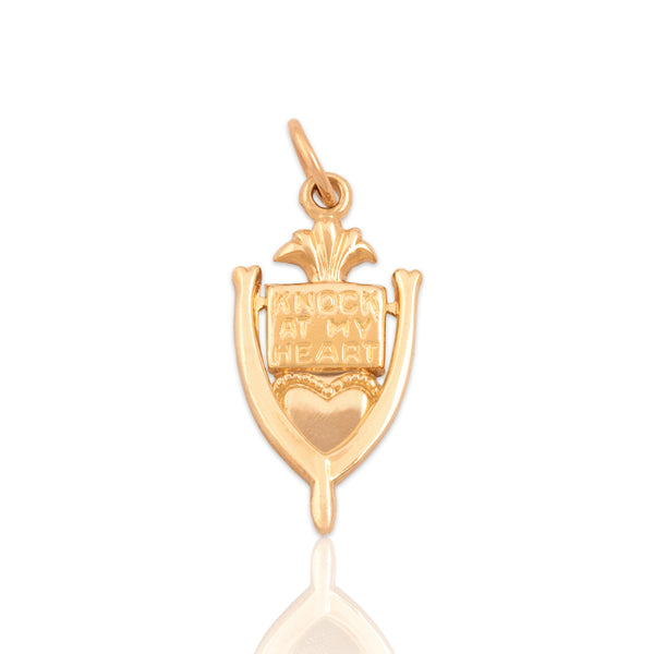 Vintage 14k Yellow Gold Knock At My Heart Charm / Pendant - Close-up view