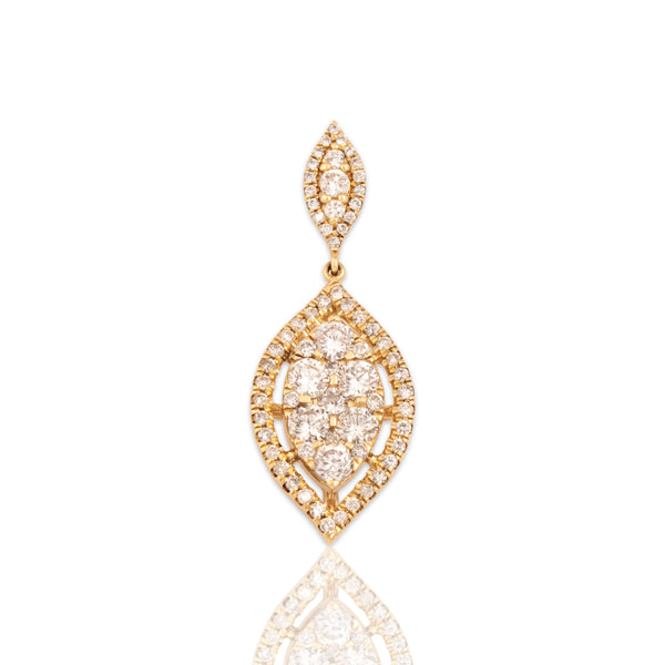 Vintage 14k Yellow Gold .74cttw Diamond Sparkling Tiered Leaf Cluster Slide Pendant - Close-up view