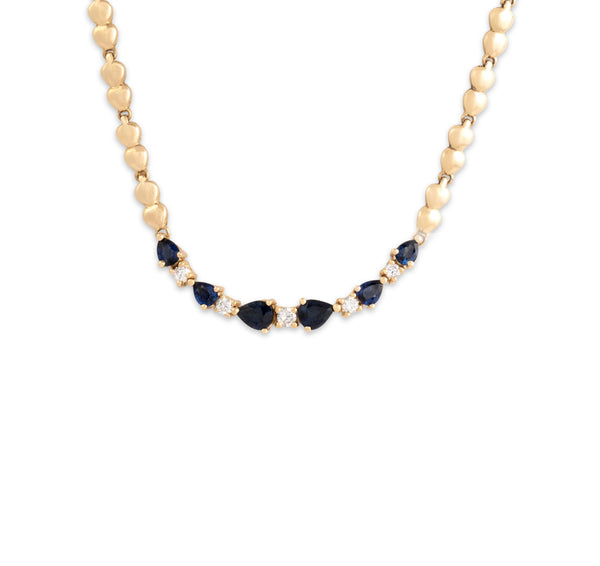 Vintage 14k Yellow Gold 1.17cttw Blue Sapphire Diamond Elegant Necklace 15.75"