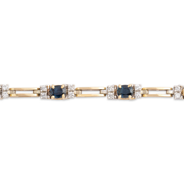 Vintage 14k Yellow Gold 1.58cttw Blue Sapphire Diamond Glittering Open Link Bracelet - Close-up view