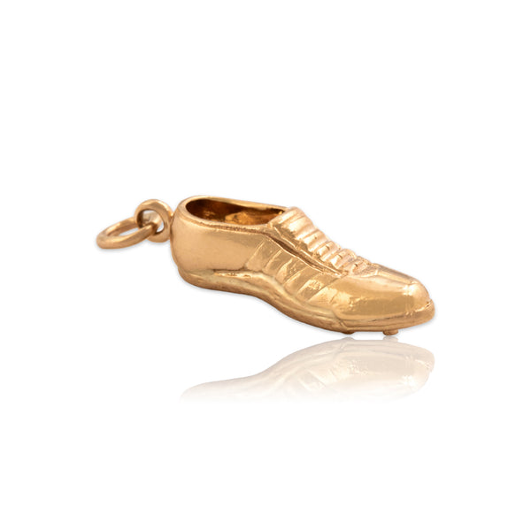 Vintage 14k Yellow Gold Dimensional Running Track Spike Shoe Charm / Pendant - Close-up view