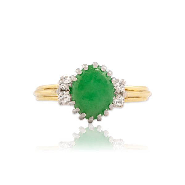 Vintage 18k Yellow & White Gold 1.43ct Jade Diamond Sparkling Duo Accented Ring - Close-up view