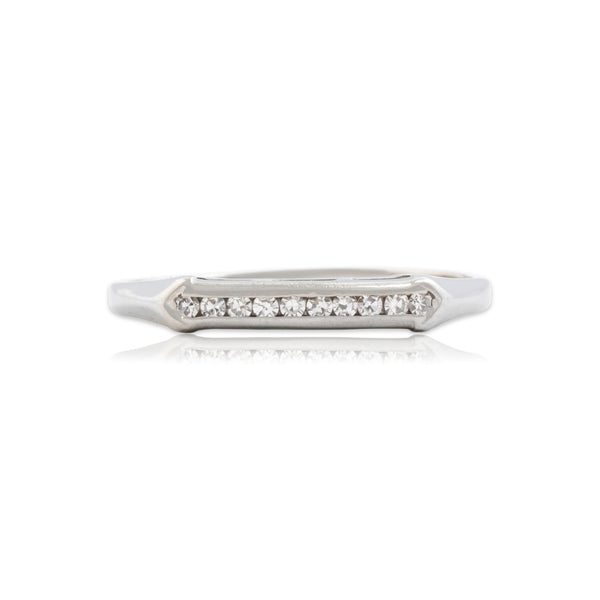 Vintage 18k White Gold Diamond Dimensional Arrow Bar Band Ring 9.25