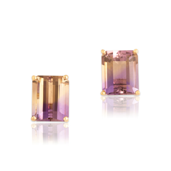 Vintage 14k Yellow Gold 9.16cttw Ametrine Fabulous Rectangular Stud Earrings - Close-up view