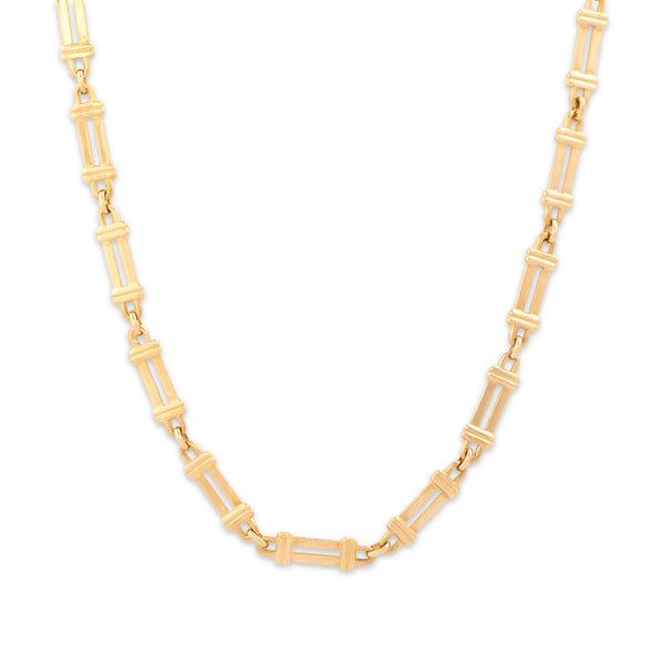 Vintage Italian 14k Yellow Gold Long Bar Link Necklace - Close-up view