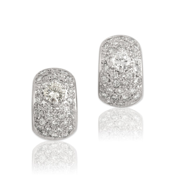 Vintage Platinum 1.31cttw Diamond Brilliant Pavé Huggie Stud Earrings