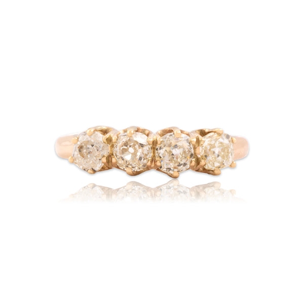 Antique 14k Rosy Yellow Gold 1.24cttw Old Mine Cut Diamond Outstanding Glittering Line Ring - Close-up view