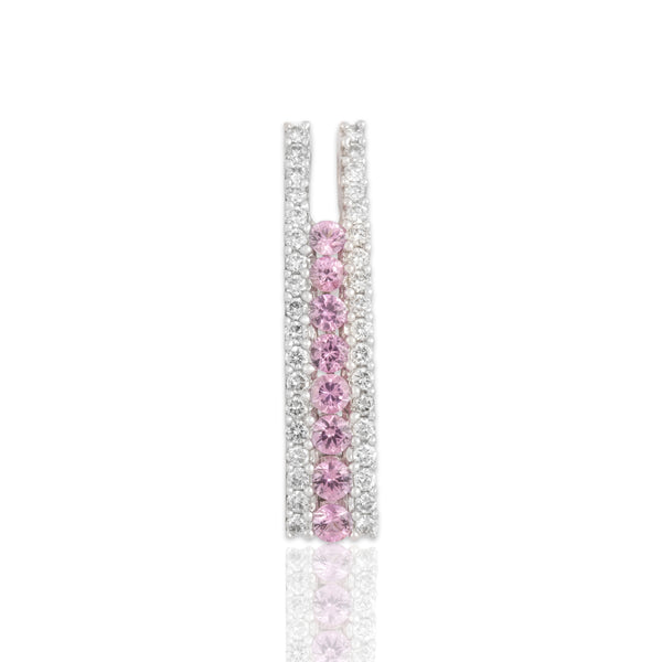 Vintage 18k White Gold Pink Sapphire Diamond Curved Glistening Line Slide Pendant