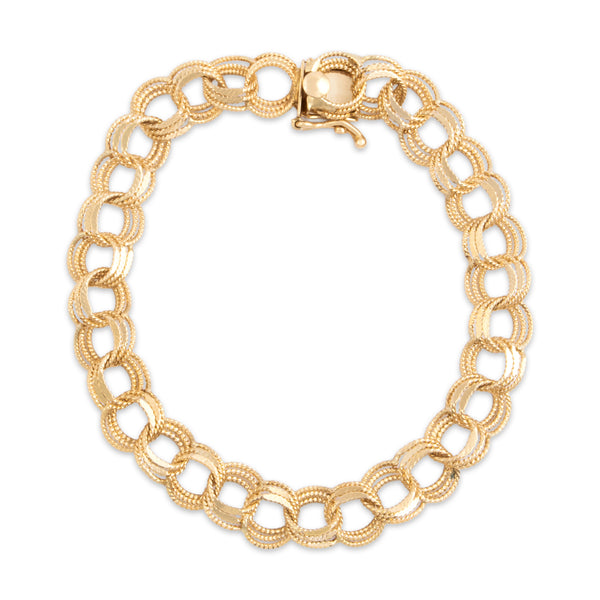 Vintage 14k Yellow Gold Textured Twisted Interlocking Link Bracelet - Overall view