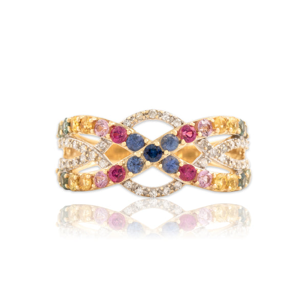 Vintage Lightweight 14k Yellow Gold .61cttw Multi-Stone Rainbow Pavé Band Ring 7.00