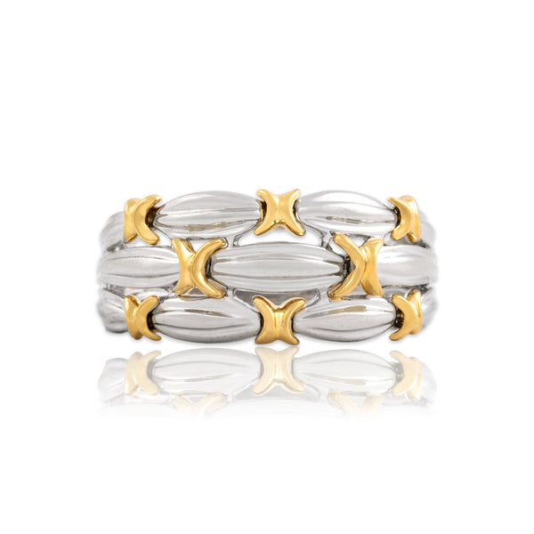 Vintage 18k White & Yellow Gold Two Tone X Crossover Ring - Close-up view