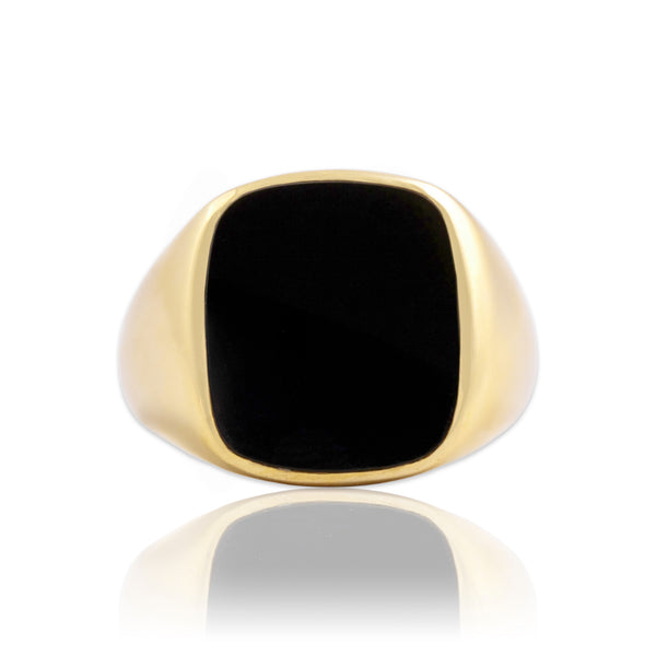 Vintage 14k Yellow Gold 3.17ct Onyx Chunky Modern Signet Ring 10.50